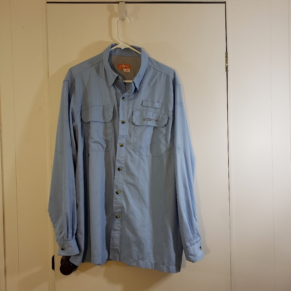 Habit Men's Fishing Shirt Size Large Hunting Camp Sun Protection Blue Long Sleev